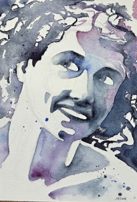 Abstrahiertes Aquarellportrait einer Frau in kontrastreichen und expressiven Farben